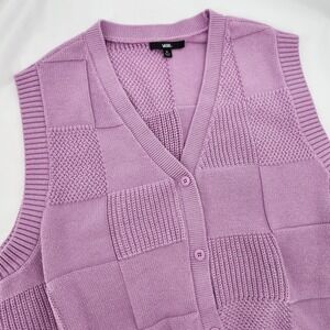 Vans Lilac Purple Checkerboard Knit Sweater Vest Womens XL Retro Skater Grunge